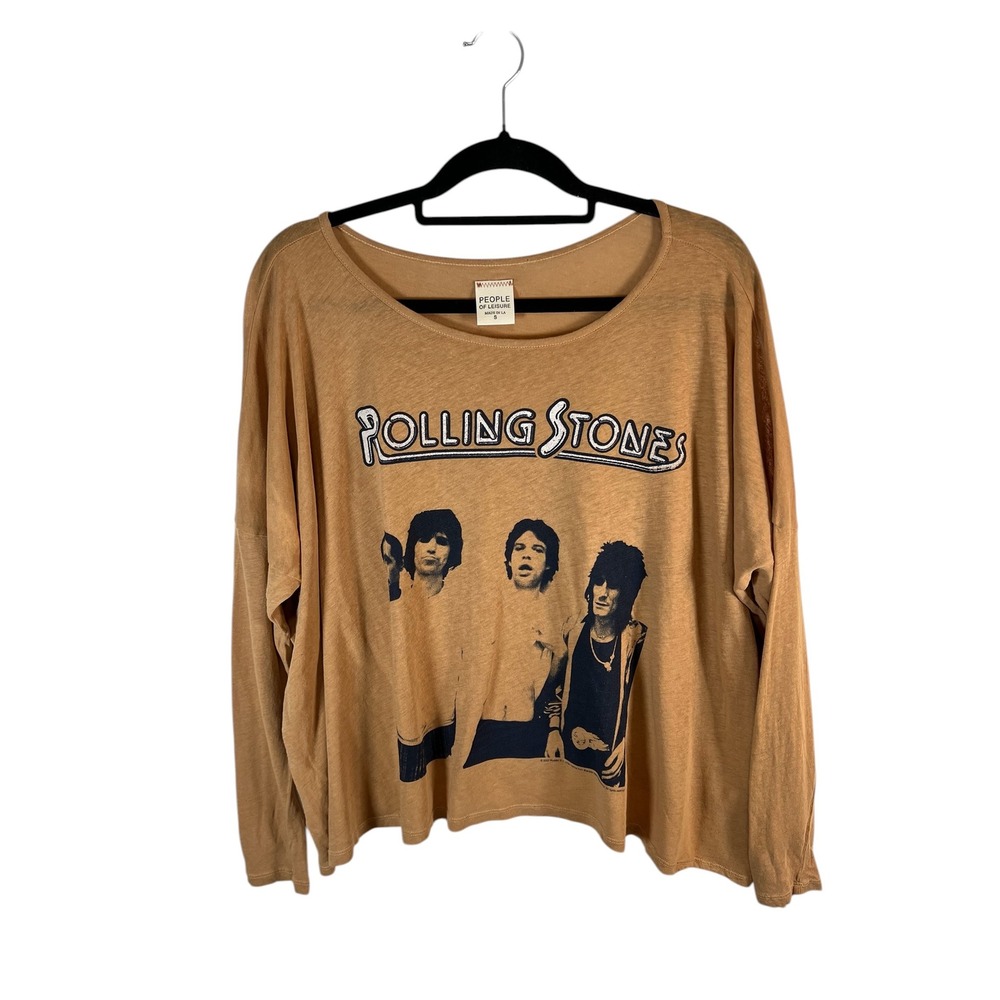 People of Leisure‎ Rolling Stones Graphic Long Sleeve T-Shirt Tan Small Made USA